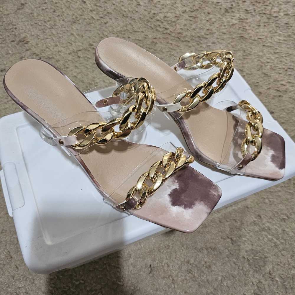 Gold Chain Strap Women's Heels Size 9.5